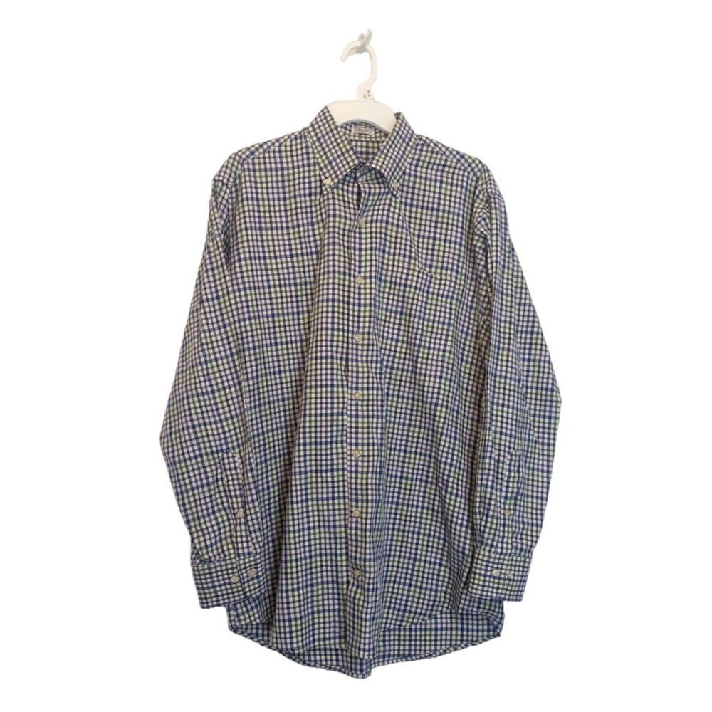 Peter Millar Button Down Blue Purple Green Plaid Shirt Men's Medium